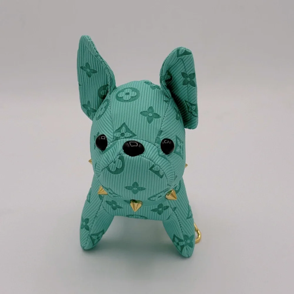 Teal Monogram Bulldog Bag Charm Key Holder